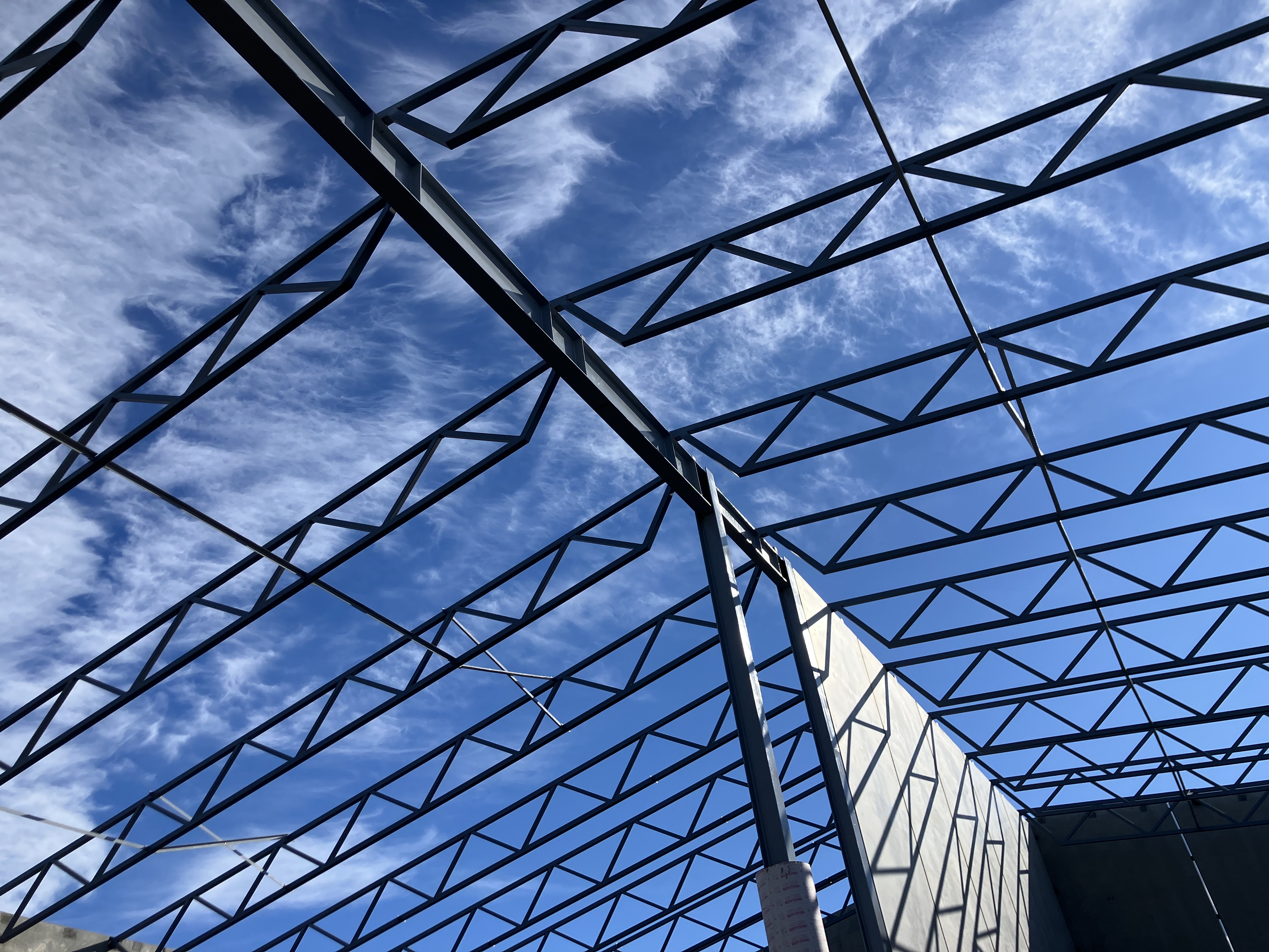 Steel roof framing.